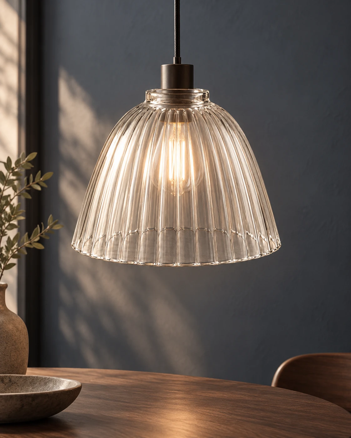 Fluted bell shade in a styled setting