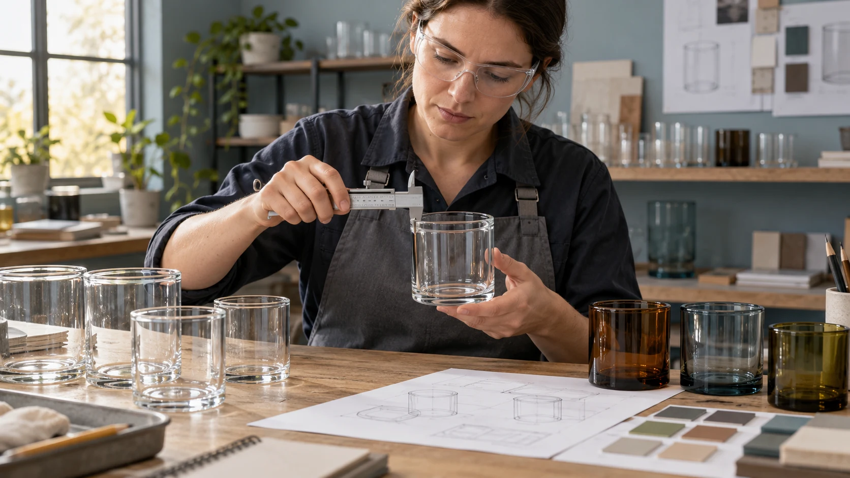 Illustrative glass sample measurement and development bench