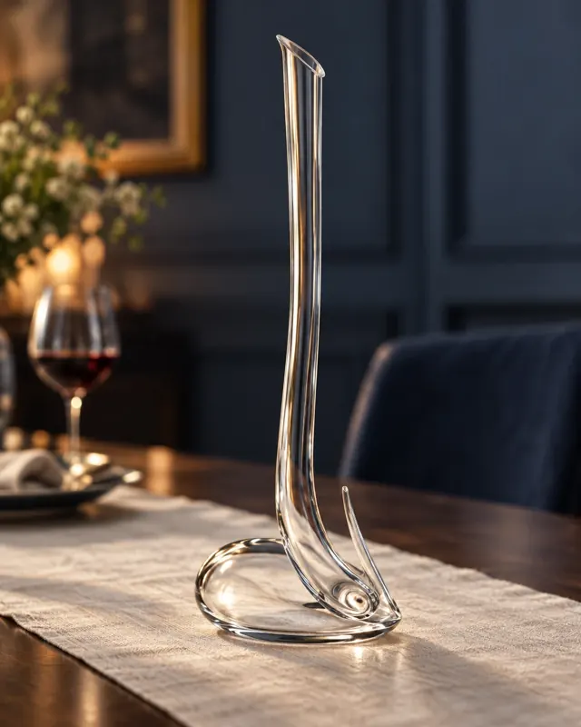 Slender wine decanter in an application setting
