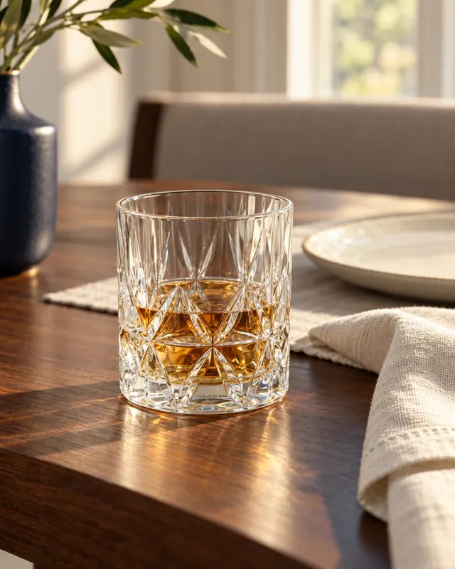 Angular whisky tumbler in an application setting