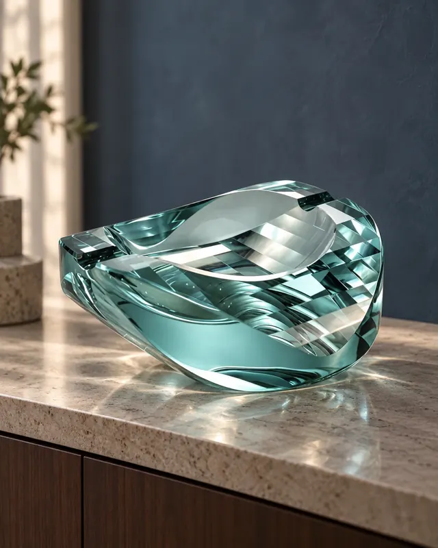 Sculptural glass bowl in an application setting