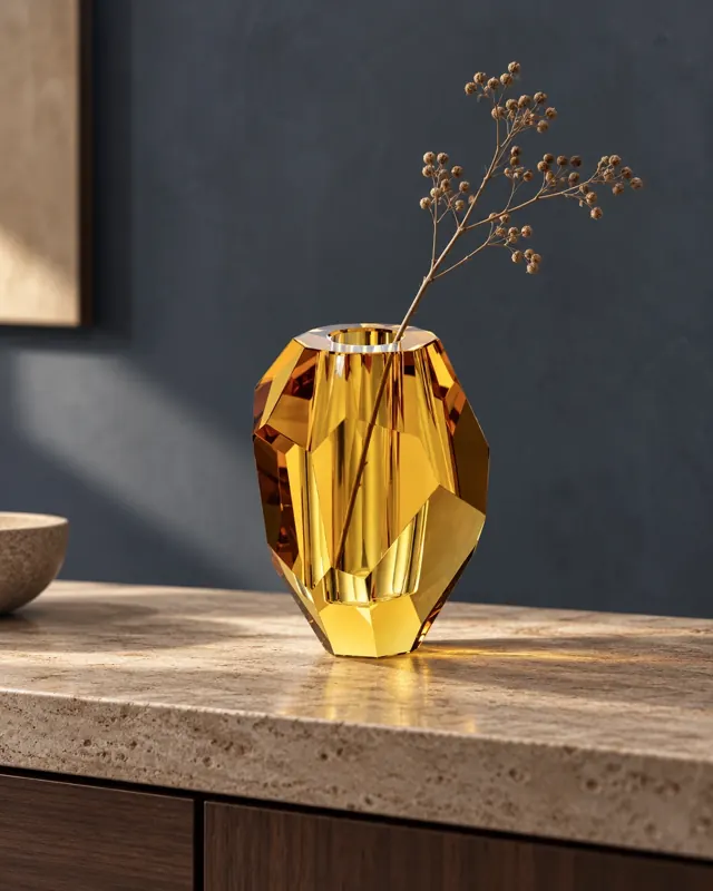 Amber facet vase in an application setting