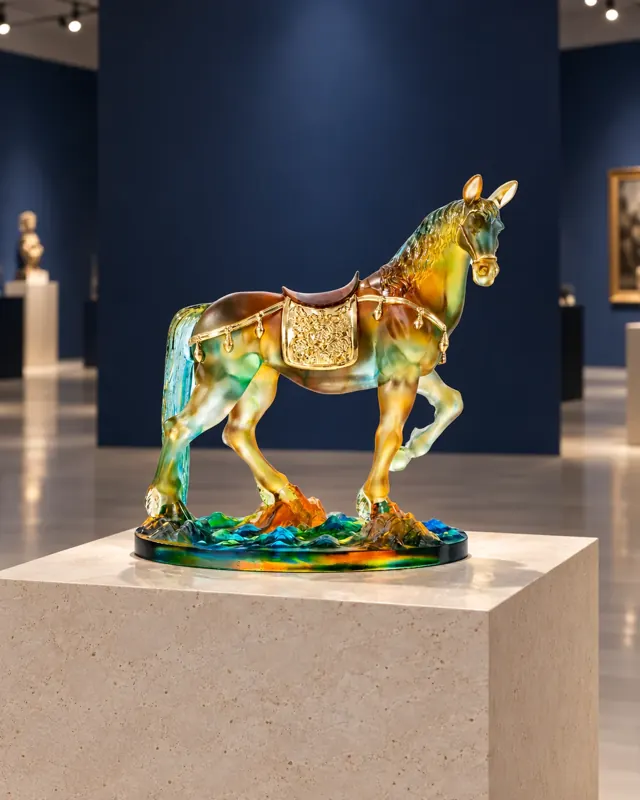Glass horse object in an application setting