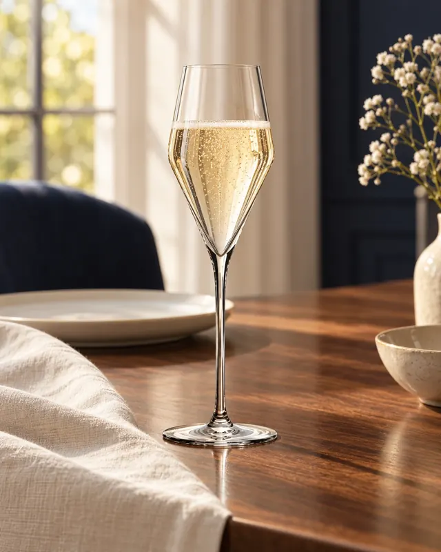 Slender champagne flute in an application setting
