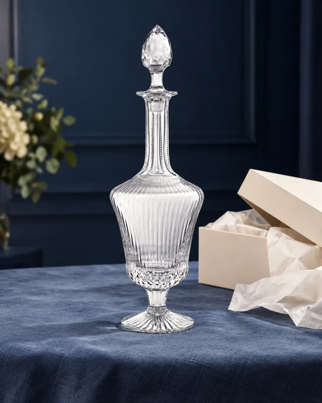 Faceted spirit bottle in an application setting