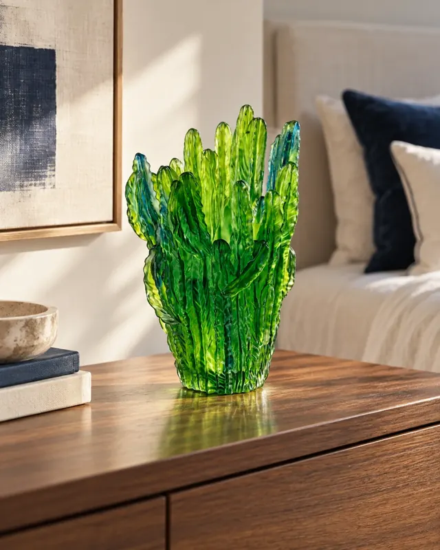 Cactus glass vase in an application setting