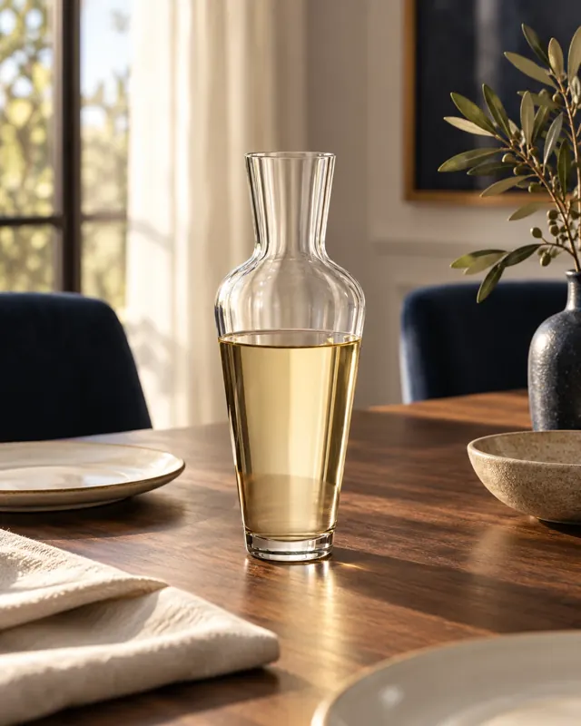 Rounded-shoulder decanter in an application setting