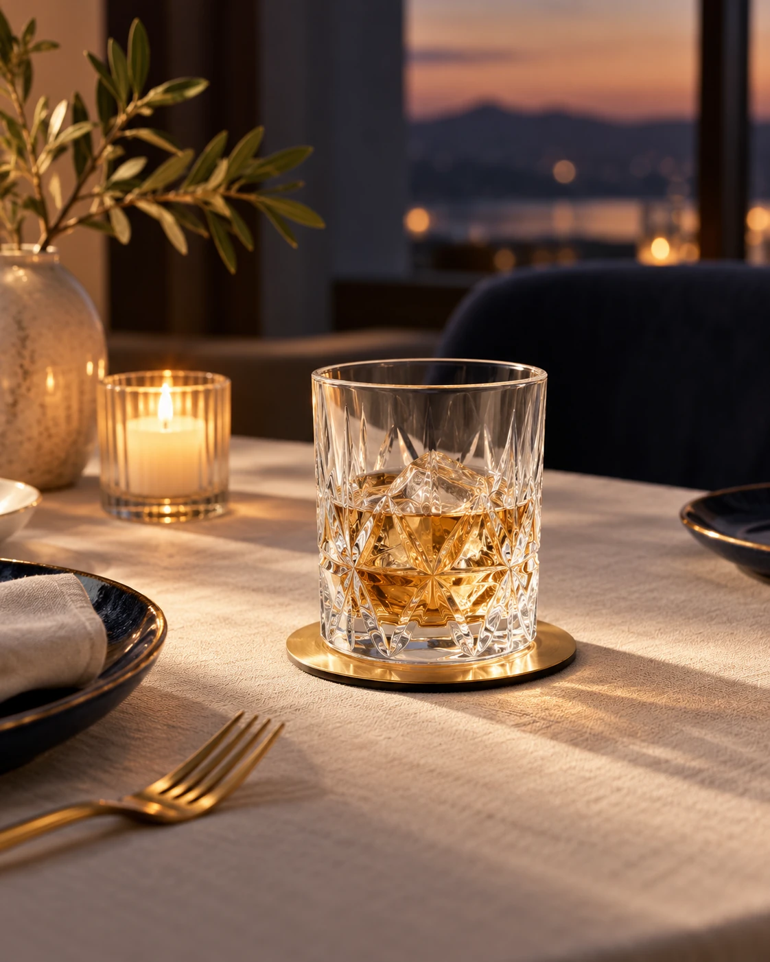 Angular whisky tumbler in Private dining