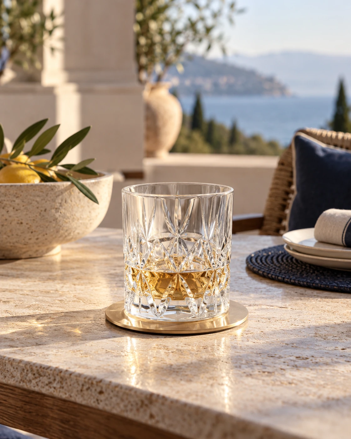Angular whisky tumbler in Terrace table