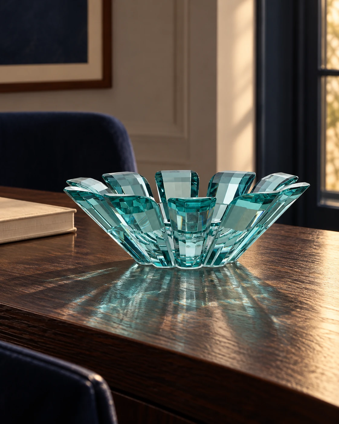 Aqua radial glass bowl in Writing desk