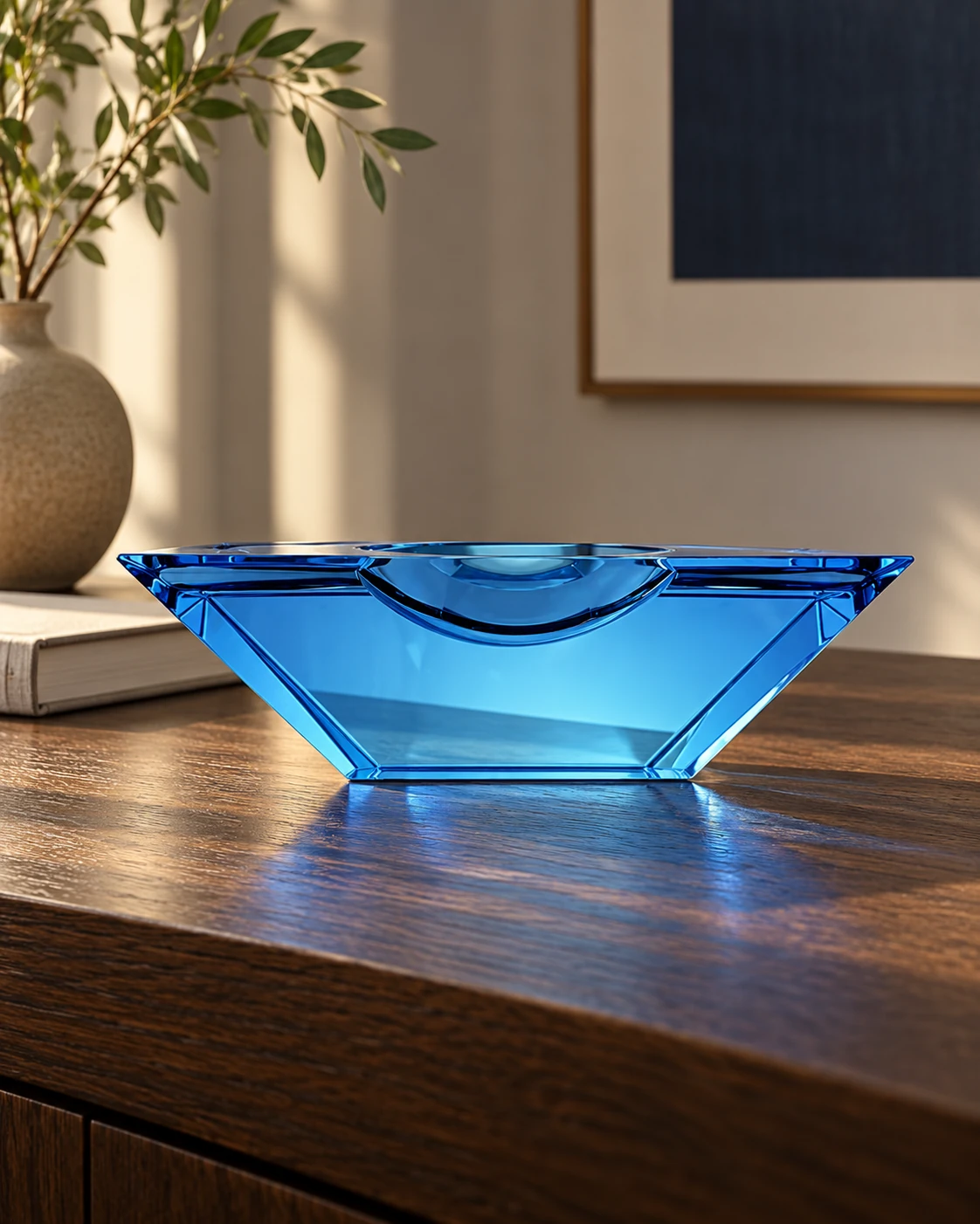 Blue angular glass bowl in Writing desk