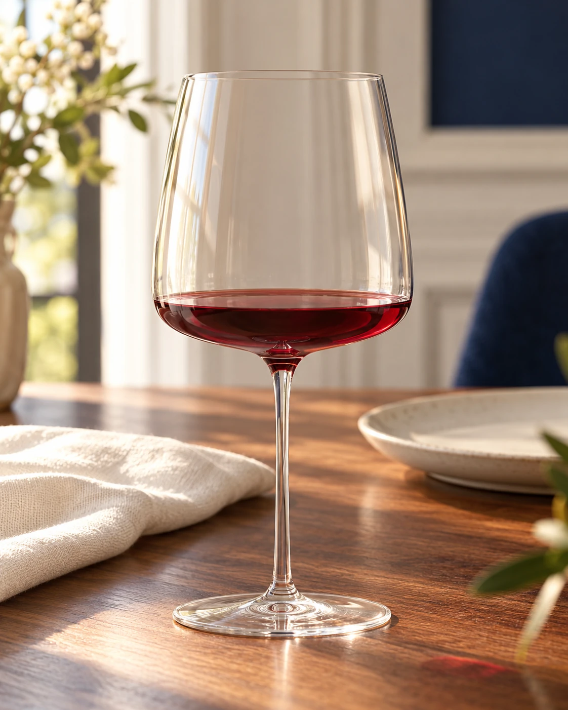 Broad-bowl wine glass in an application setting