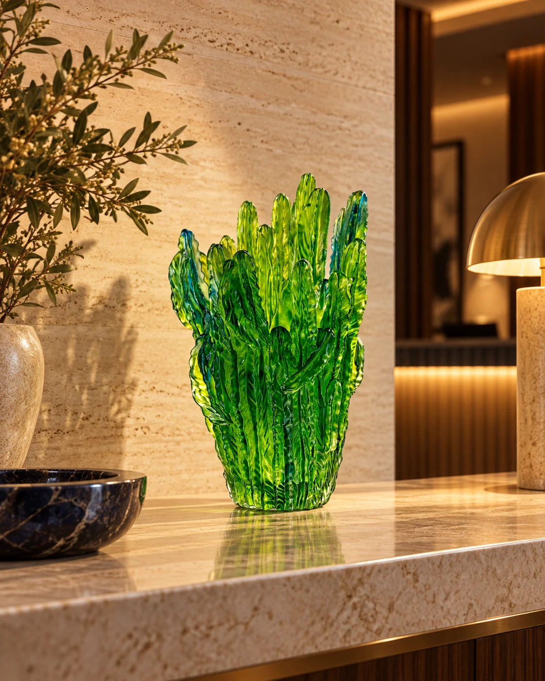 Cactus glass vase in Hotel reception