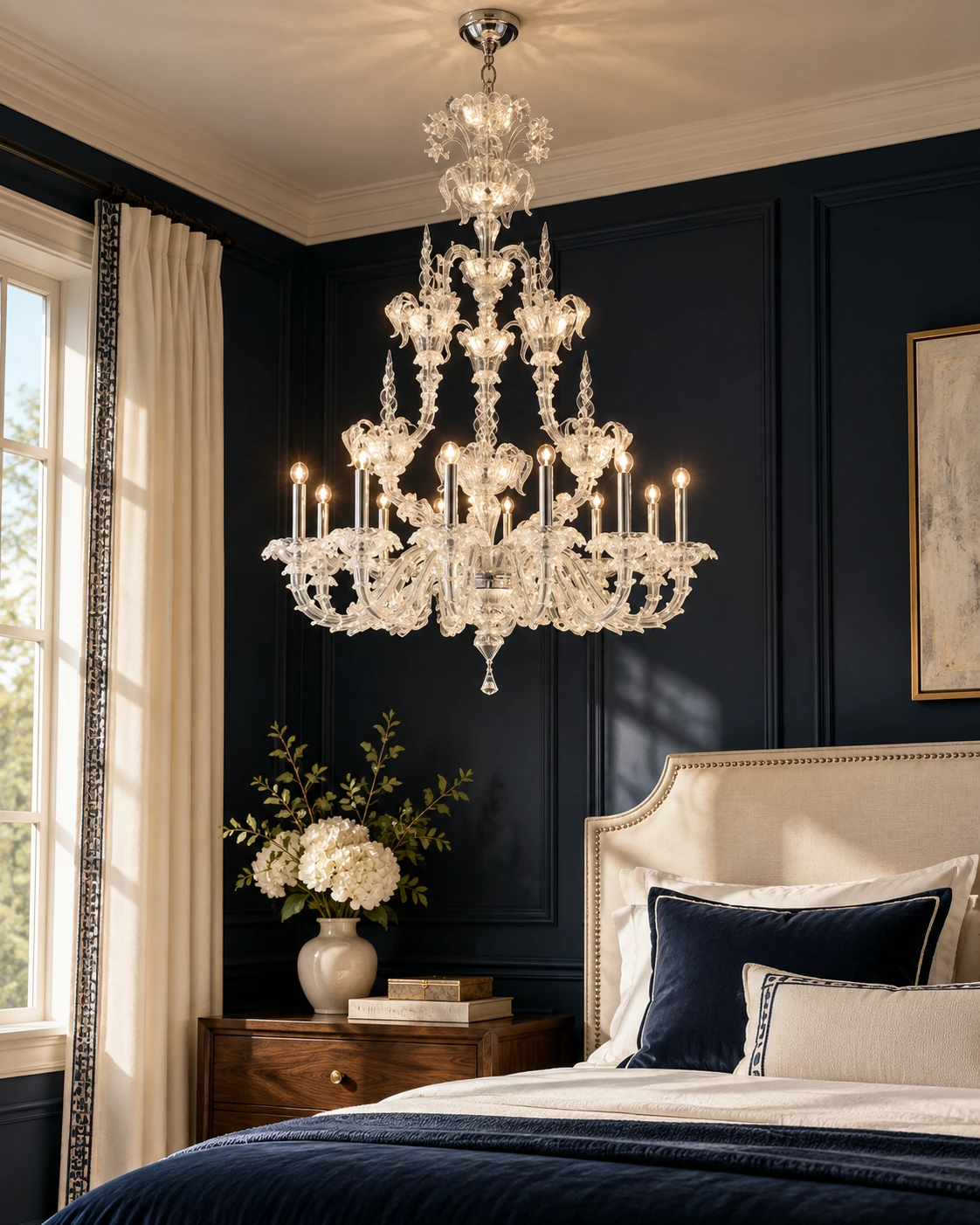 Clear glass chandelier in an application setting