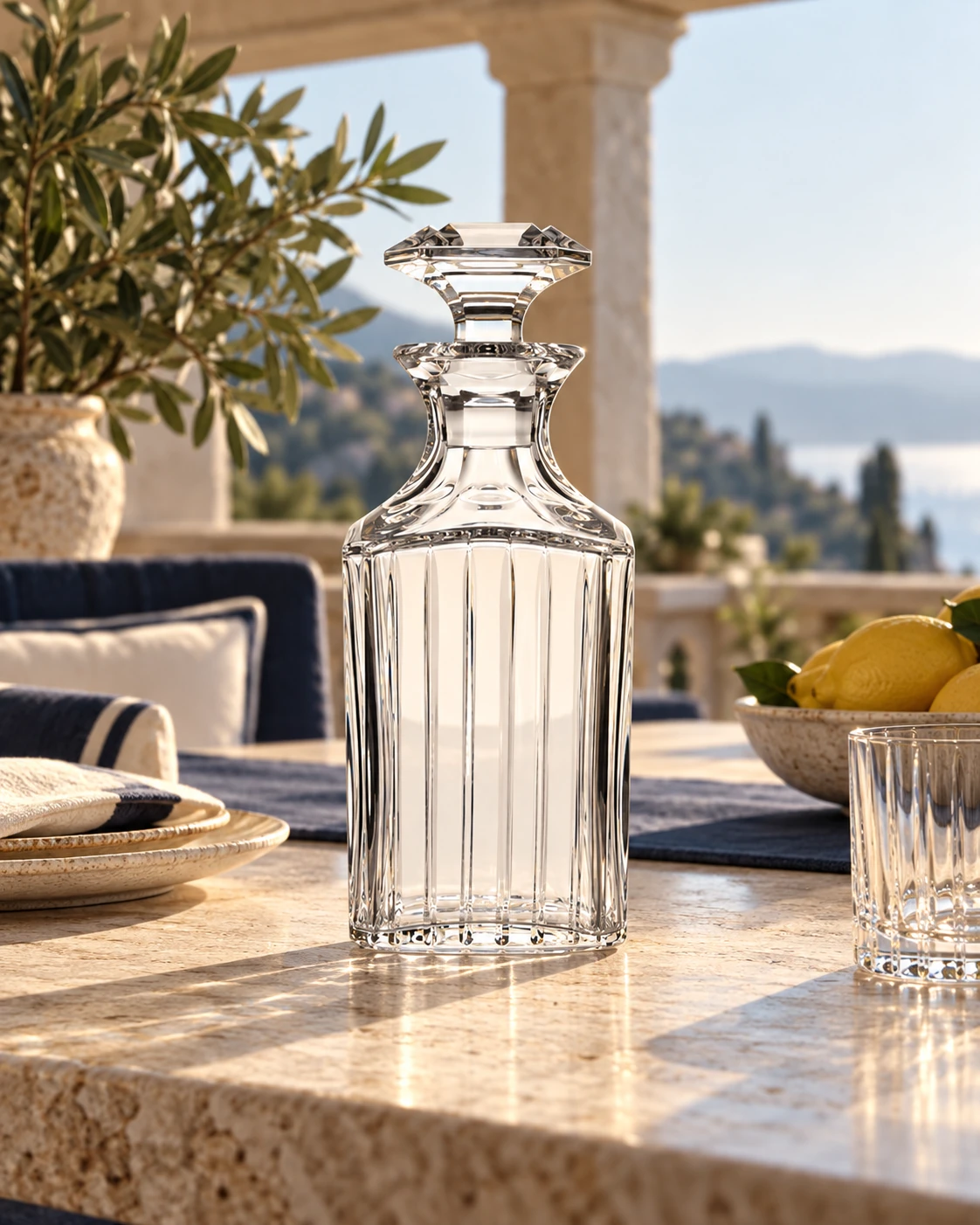 Cut-glass decanter in Terrace table