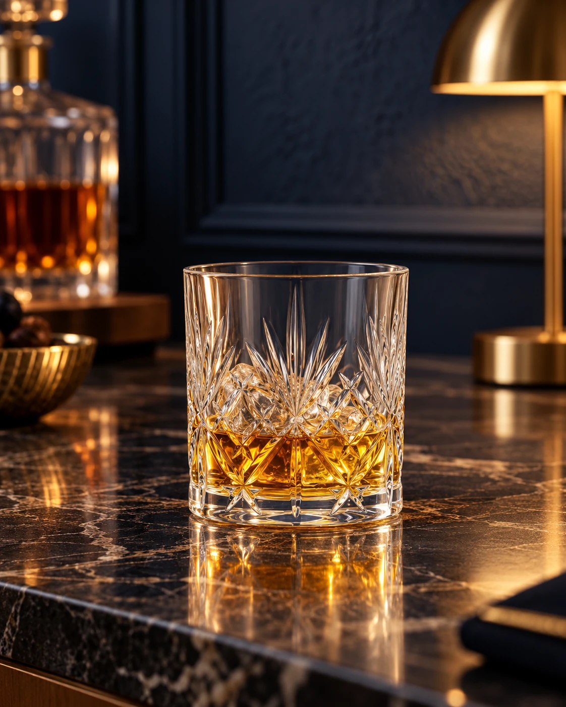 Cut whisky tumbler in Bar counter