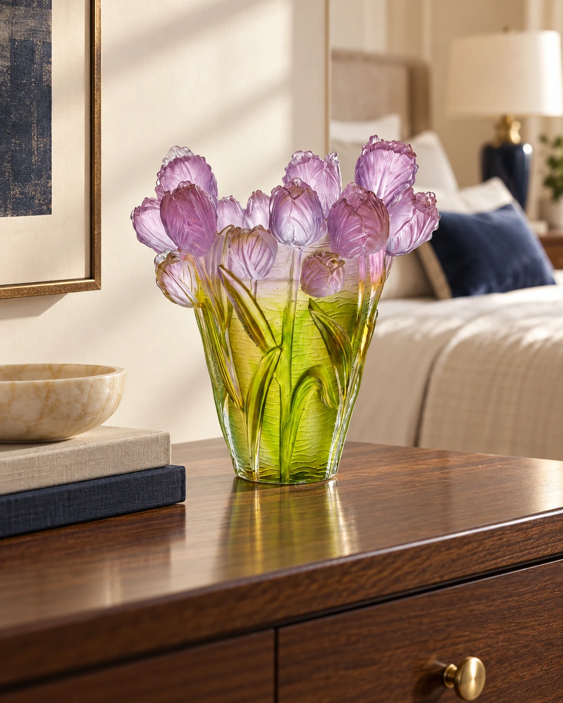 Floral glass vase in an application setting
