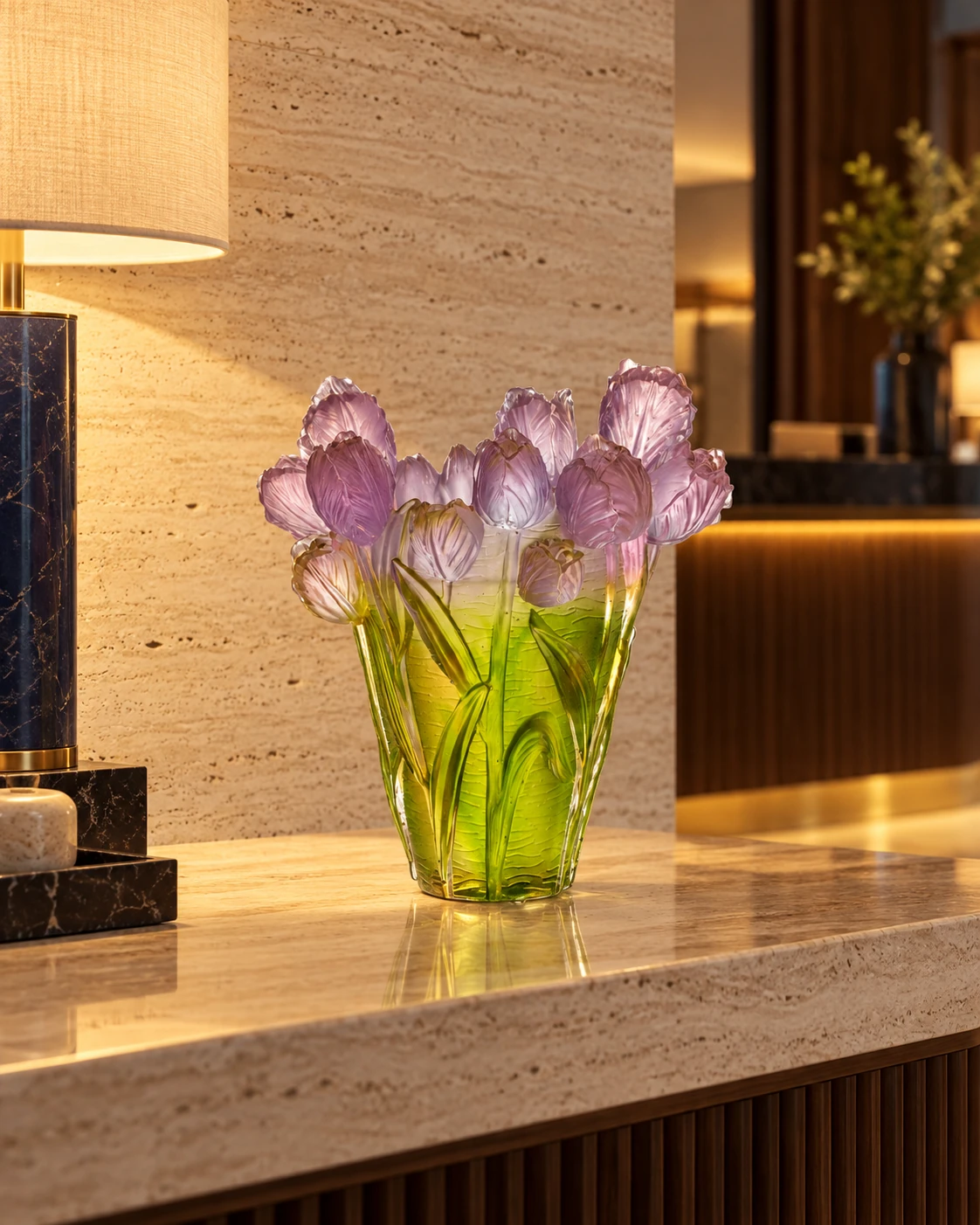 Floral glass vase in Hotel reception