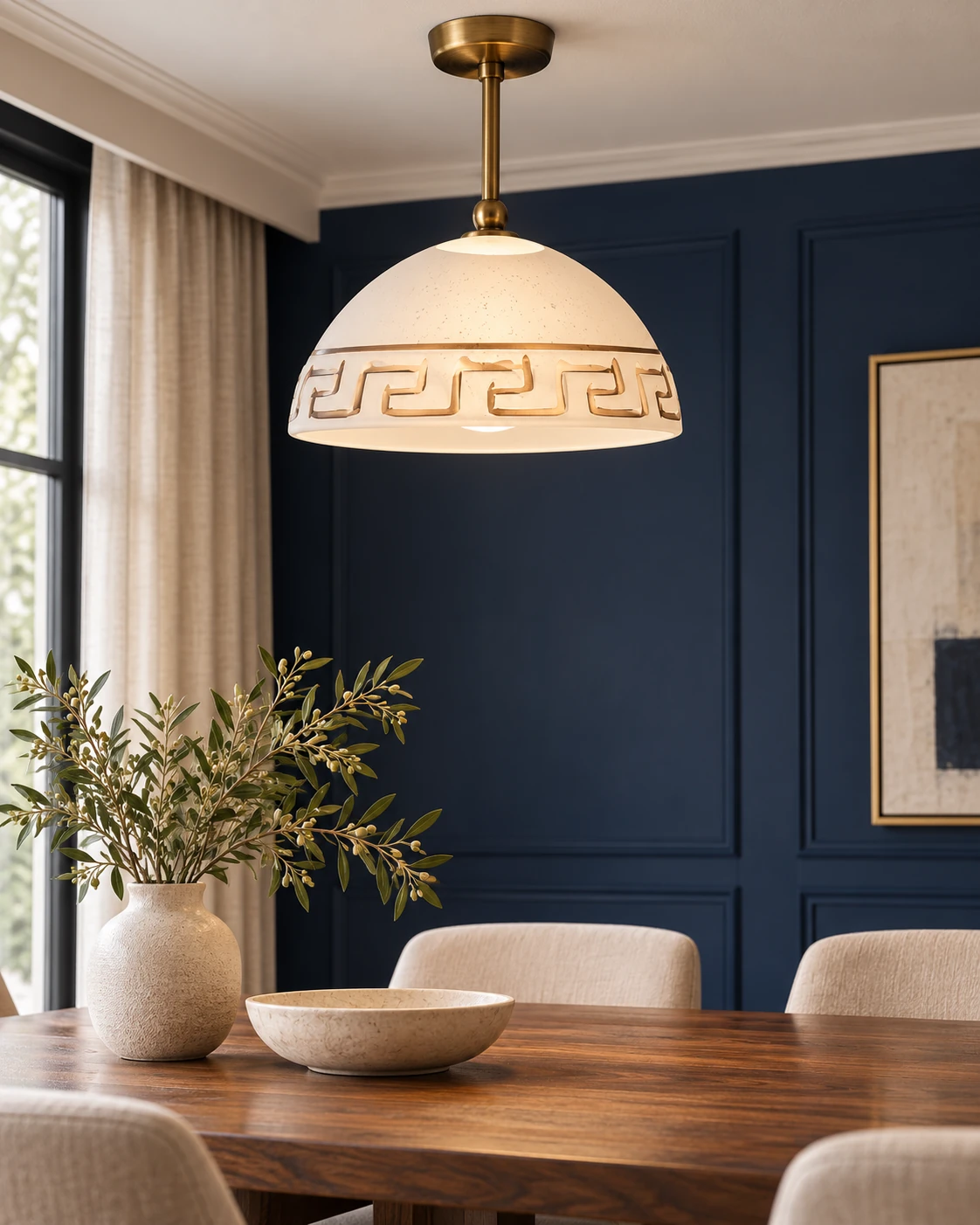 Glass bowl lamp shade in Dining room