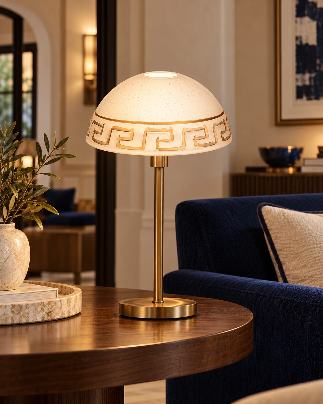 Glass bowl lamp shade in Hotel lounge