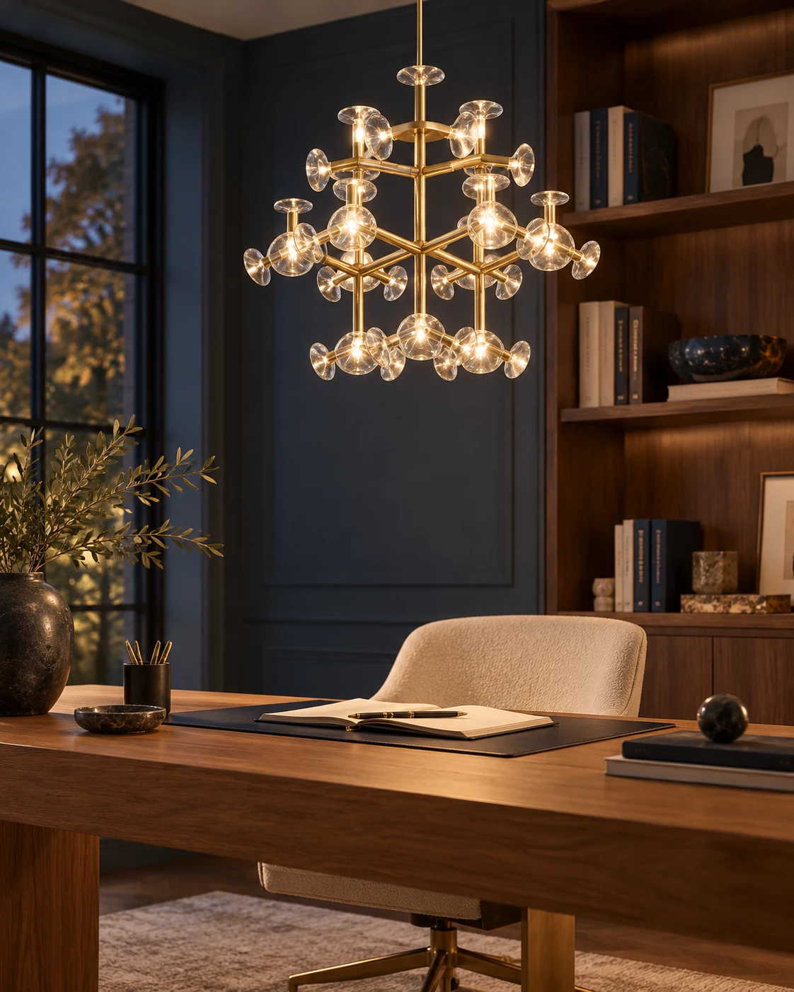 Glass frame lighting in Writing room