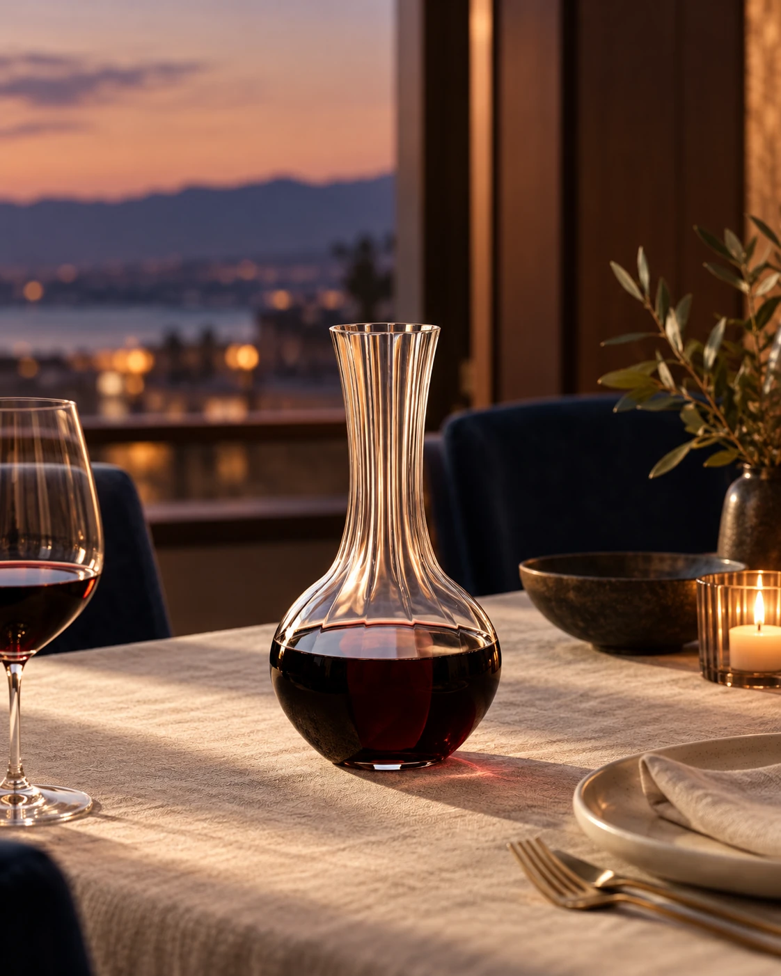Ribbed-neck decanter in Private dining