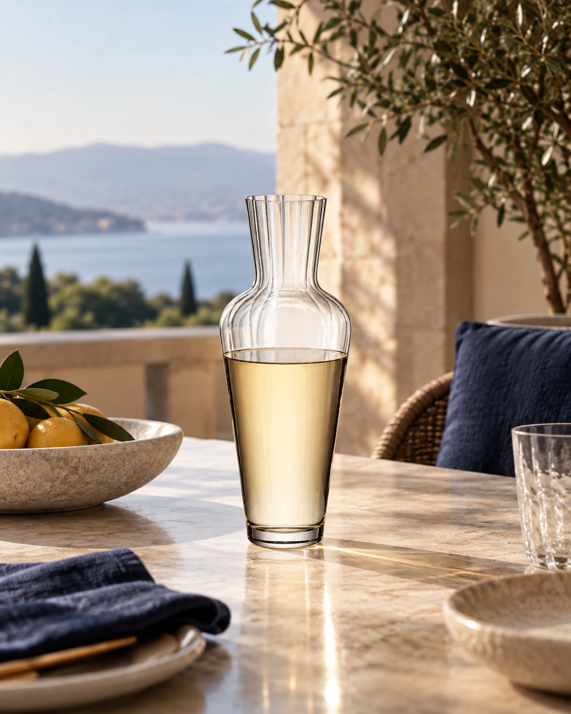 Rounded-shoulder decanter in Terrace table