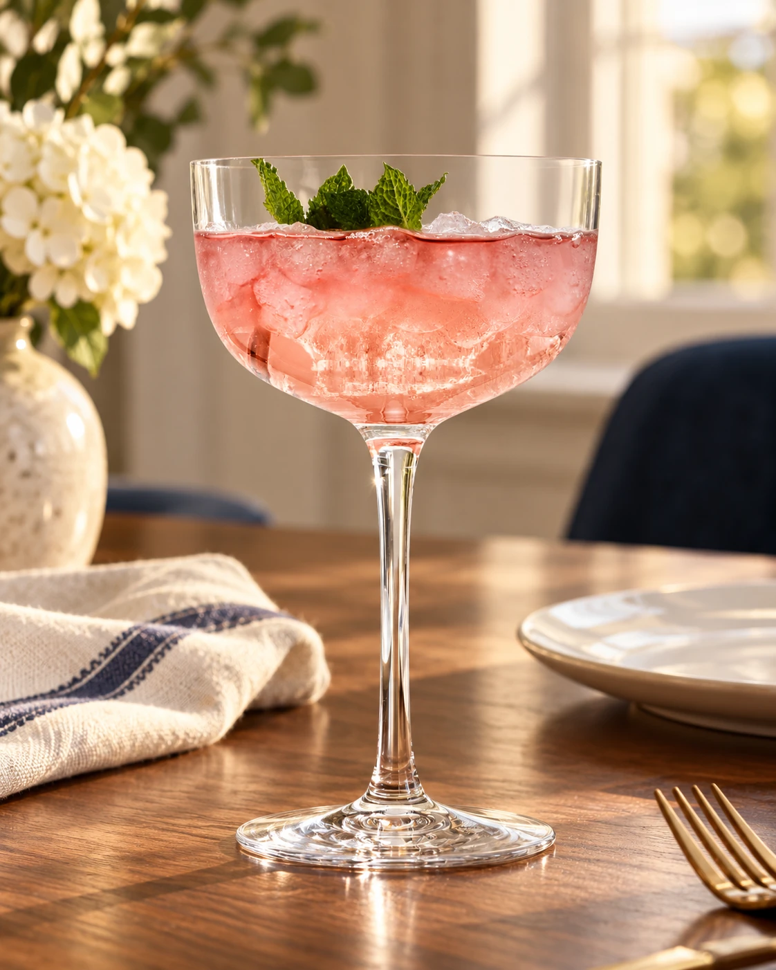 Shallow champagne coupe in an application setting