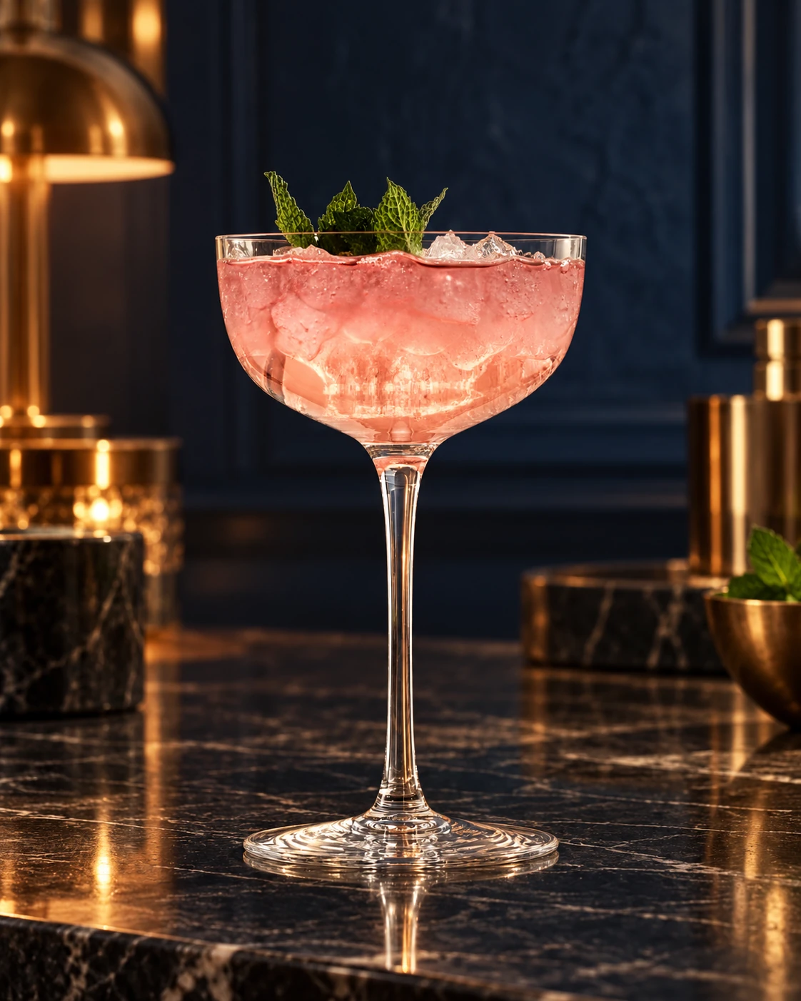 Shallow champagne coupe in Bar counter