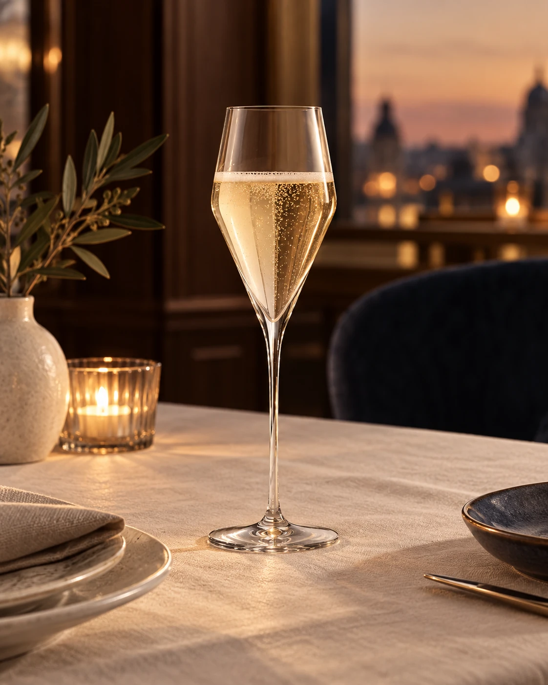 Slender champagne flute in Private dining