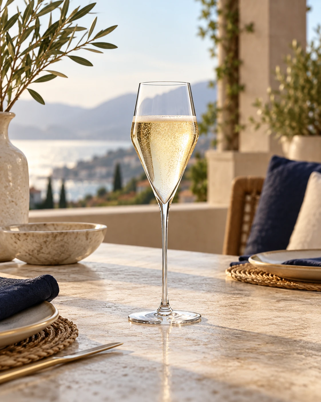 Slender champagne flute in Terrace table