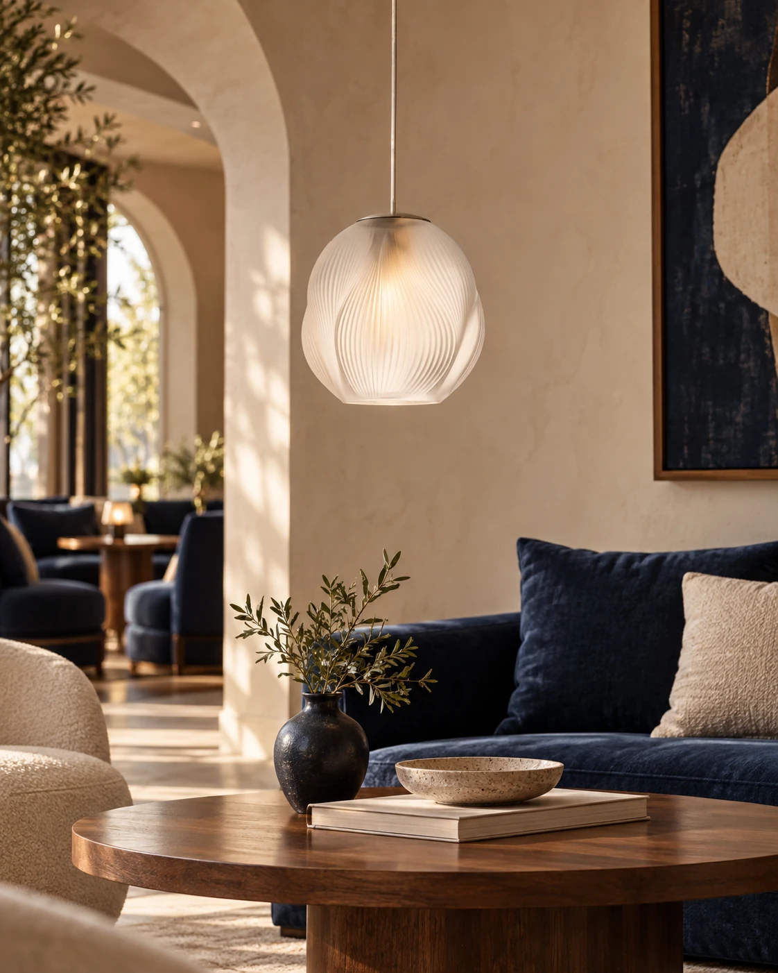 Spiral globe pendant glass in Hotel lounge