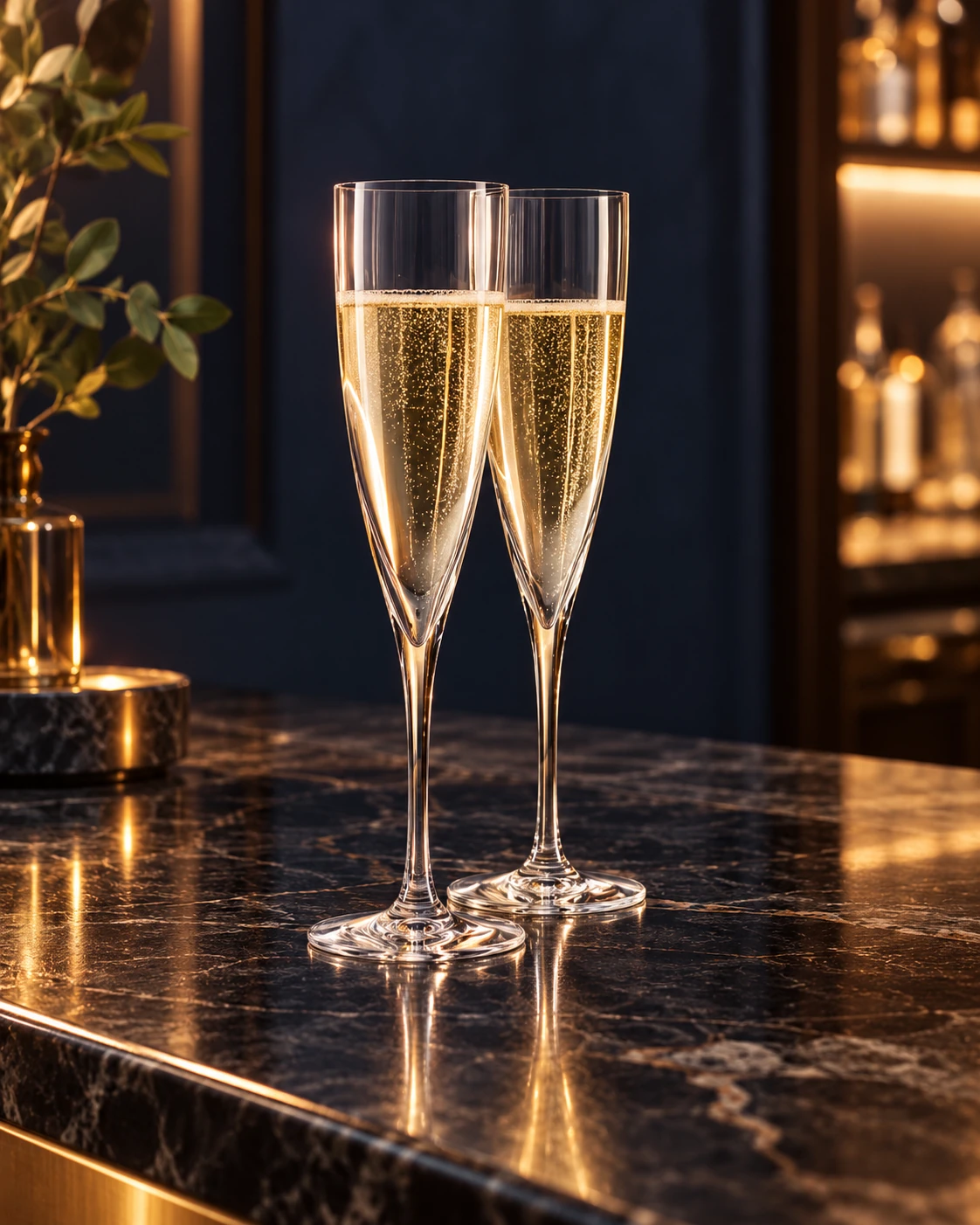 Tall champagne flute in Bar counter