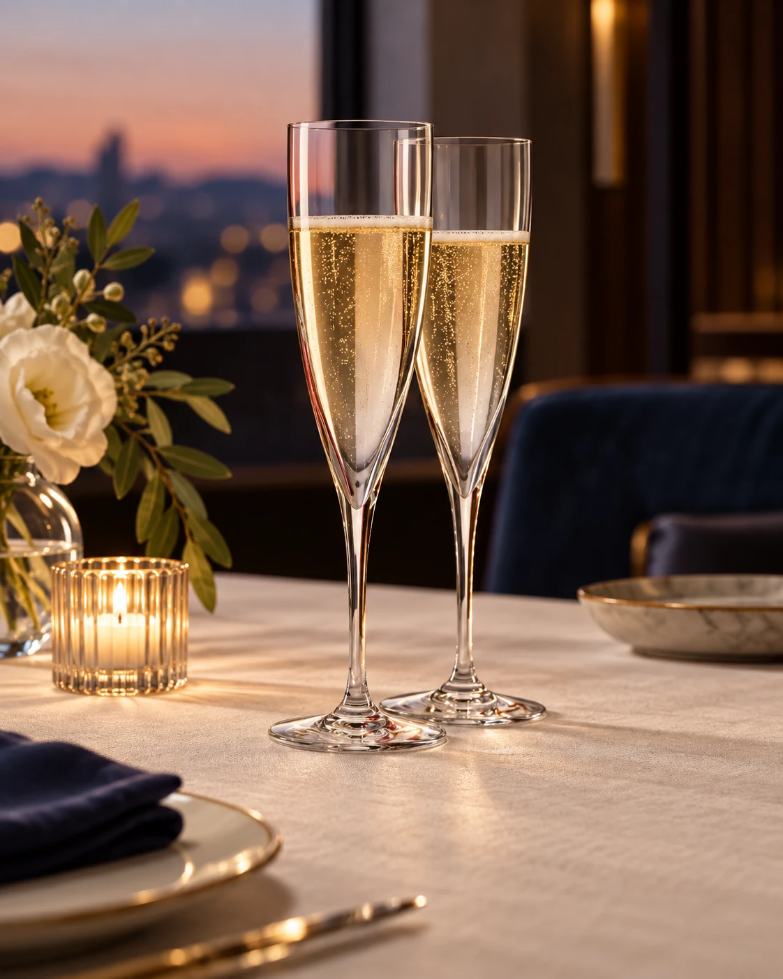 Tall champagne flute in Private dining