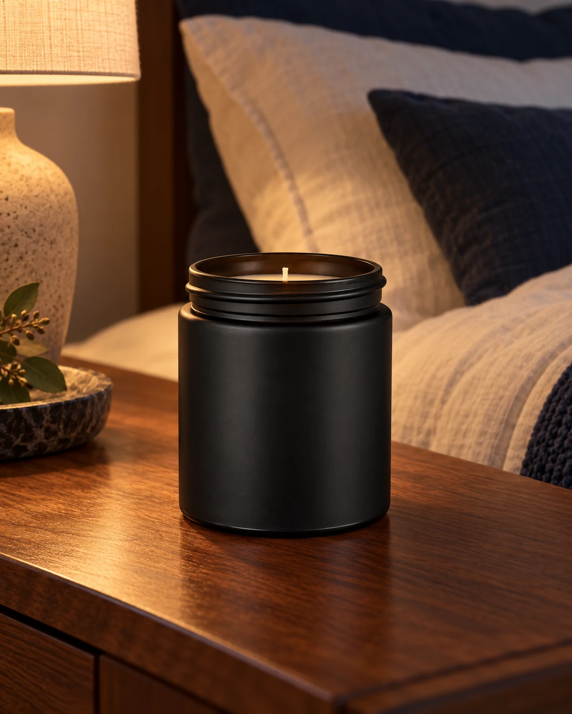 Thread-neck candle jar in Bedroom