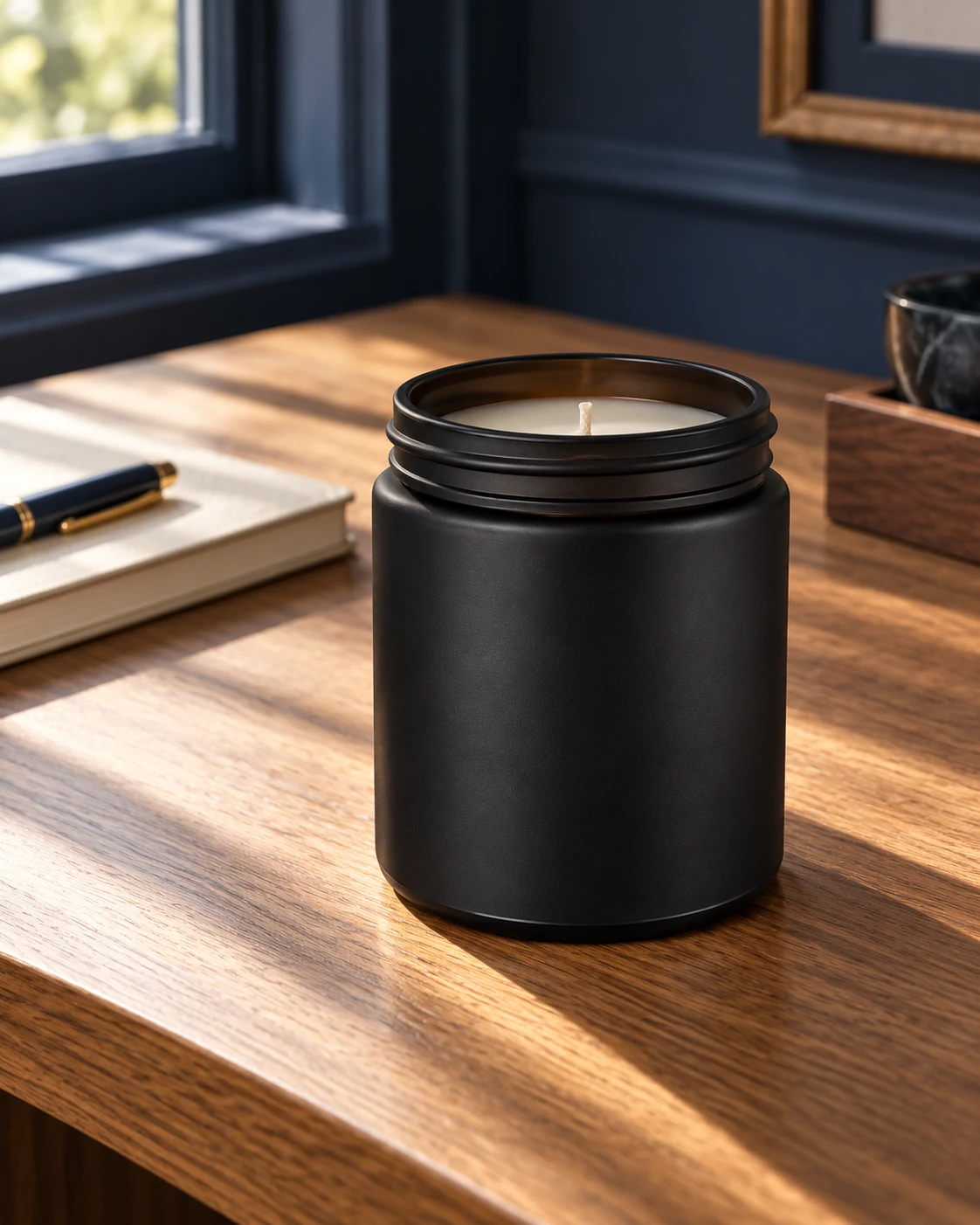 Thread-neck candle jar in Writing desk
