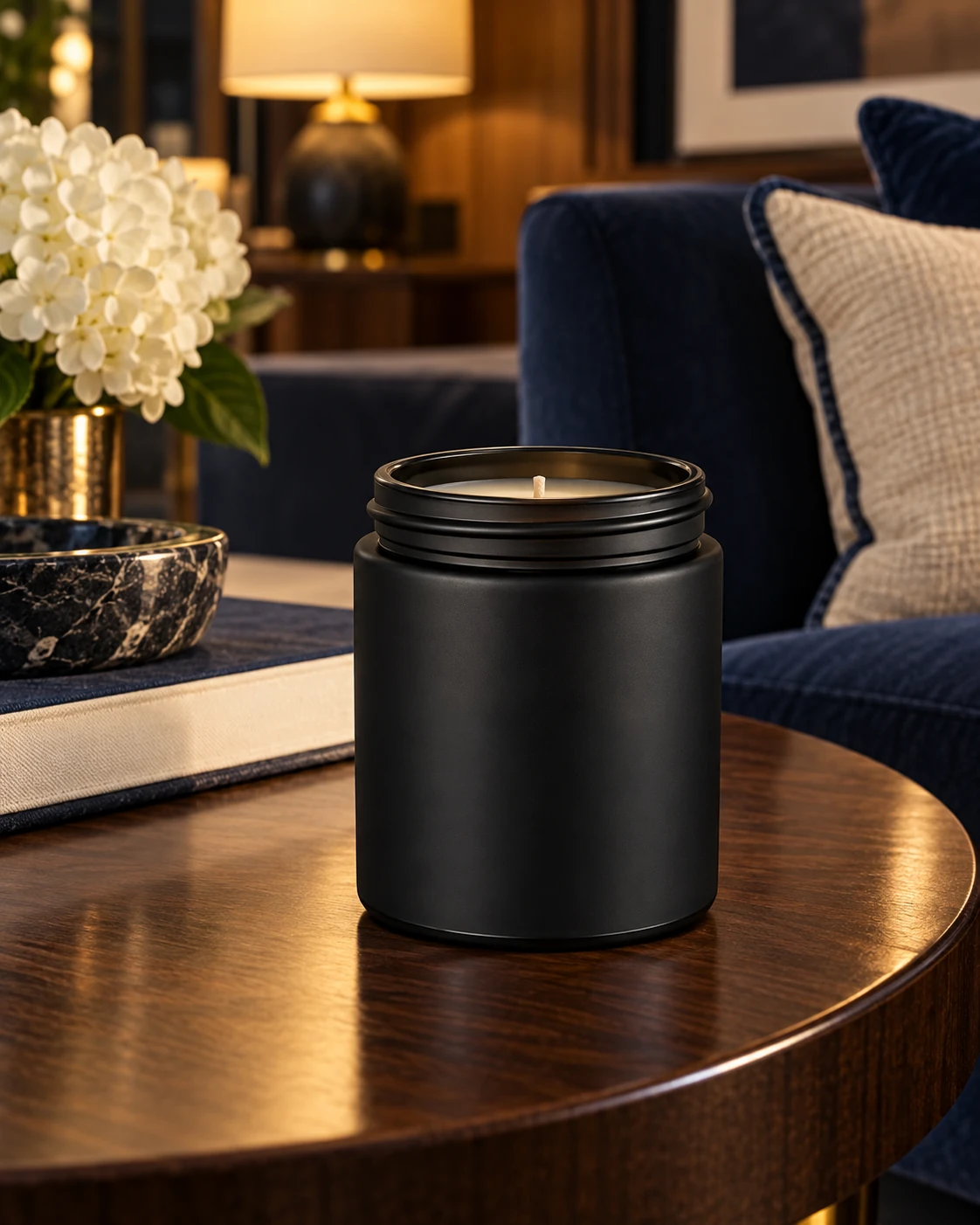 Thread-neck candle jar in Hotel lounge