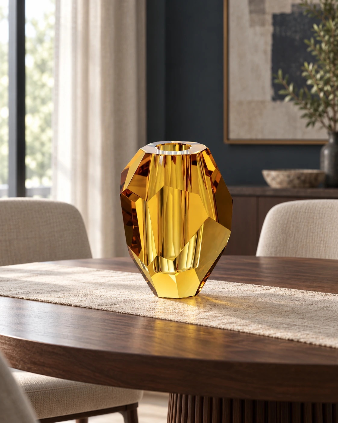 Amber facet vase in Dining centrepiece