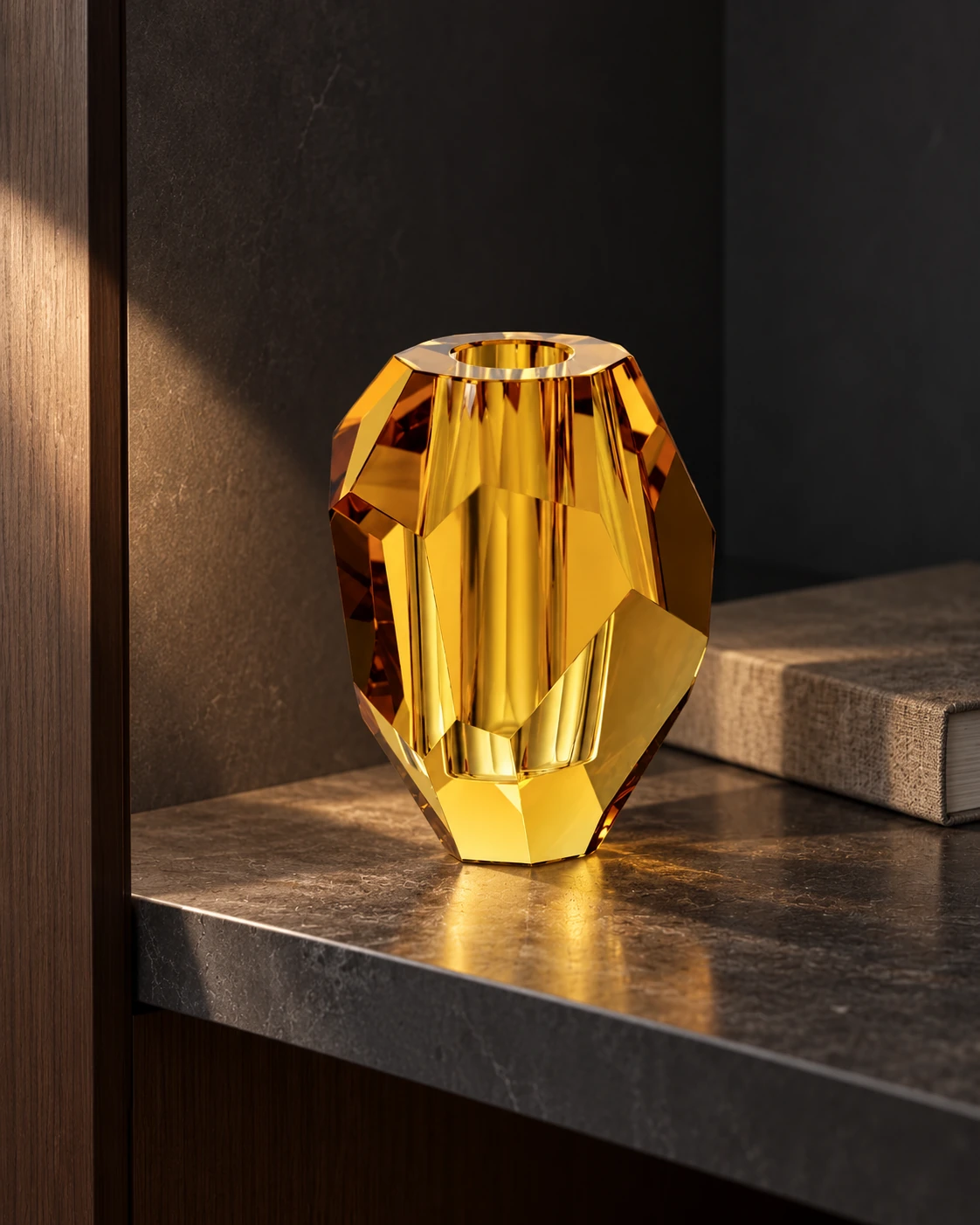 Amber facet vase in Art collector alcove