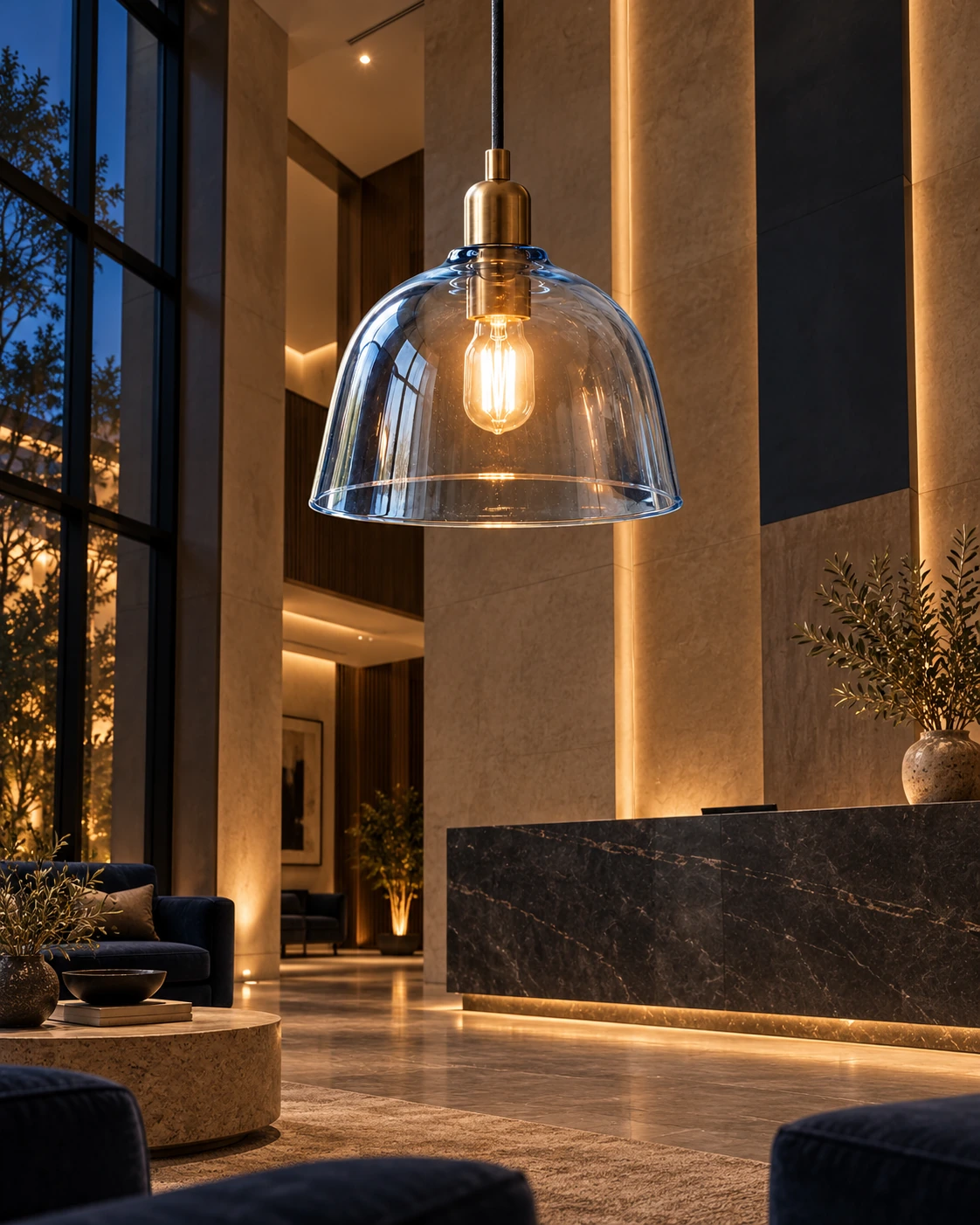 Blue dome shade in Hotel lobby