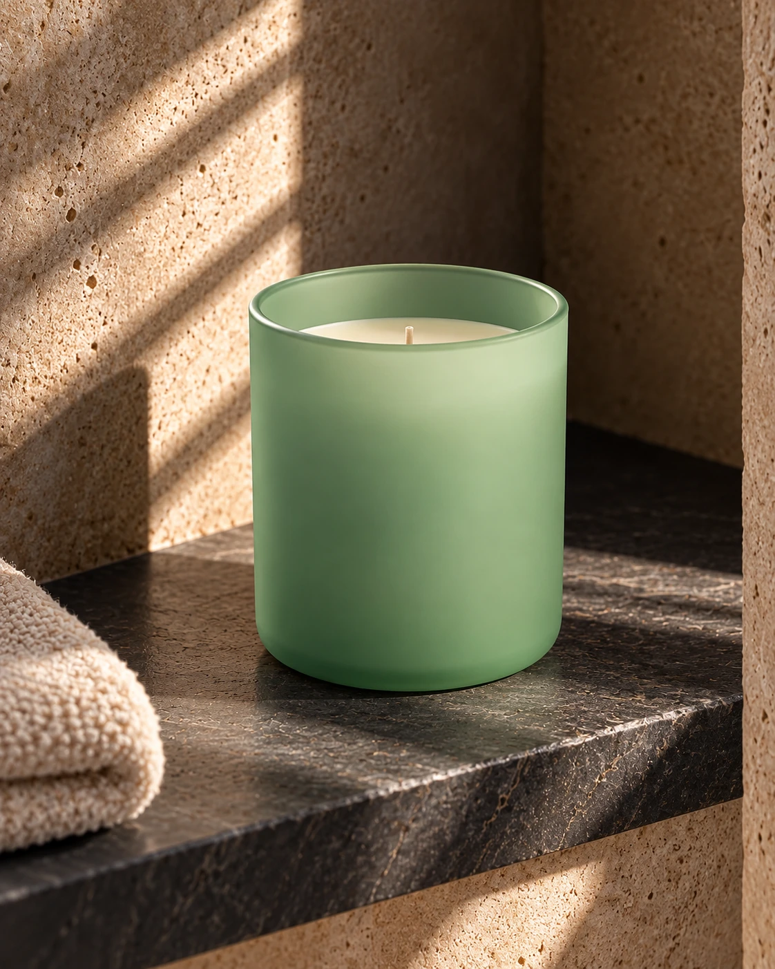 Colour candle jars in Spa alcove