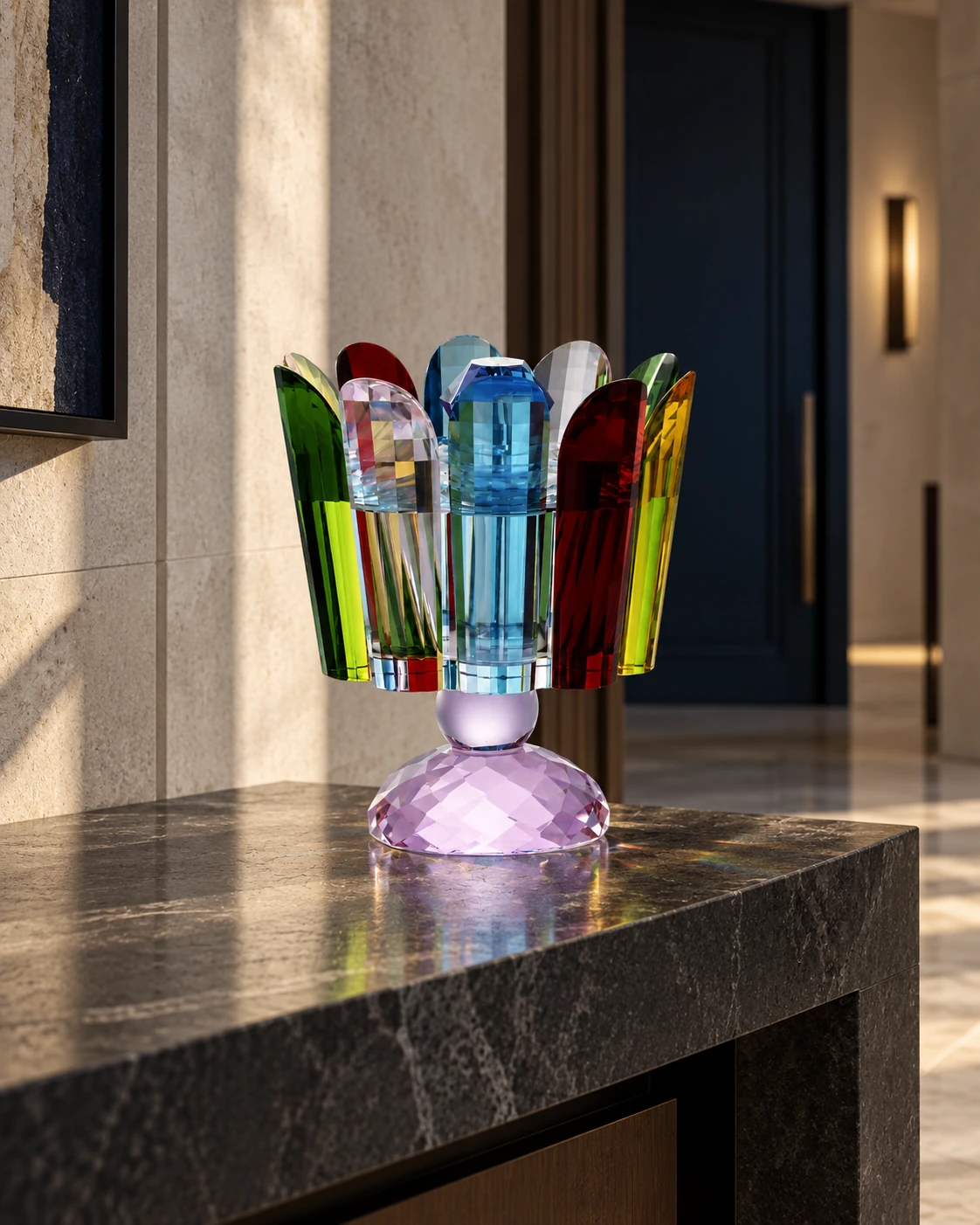 Colour petal vase in Architectural entrance