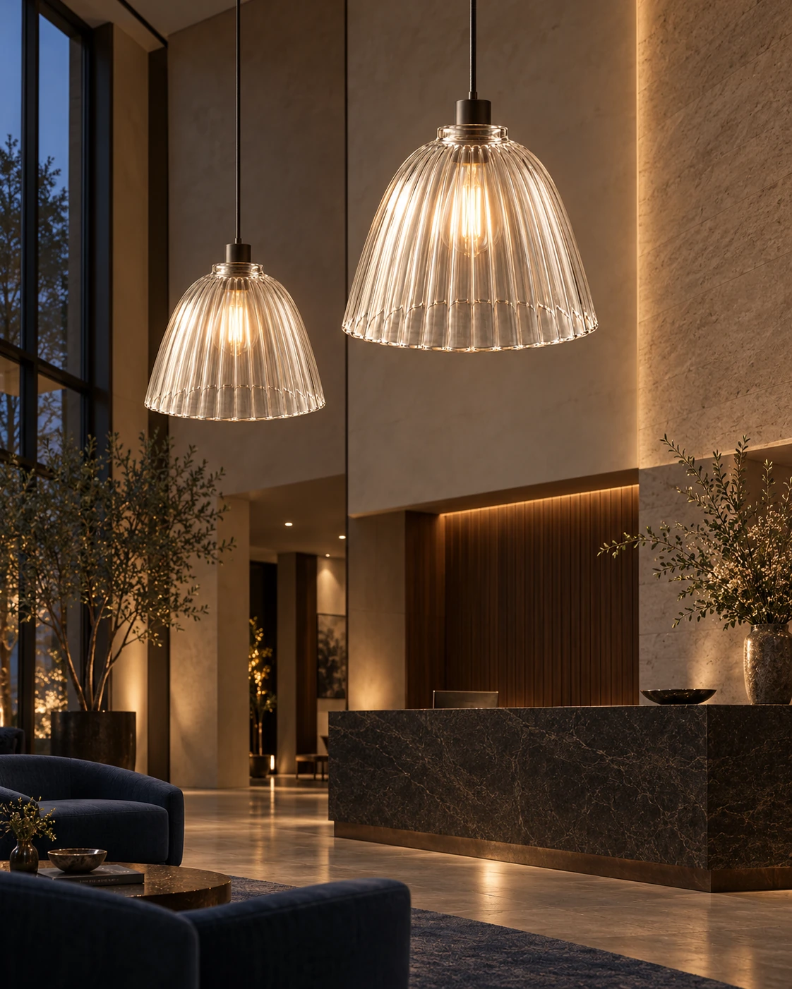 Fluted bell shade in Hotel lobby