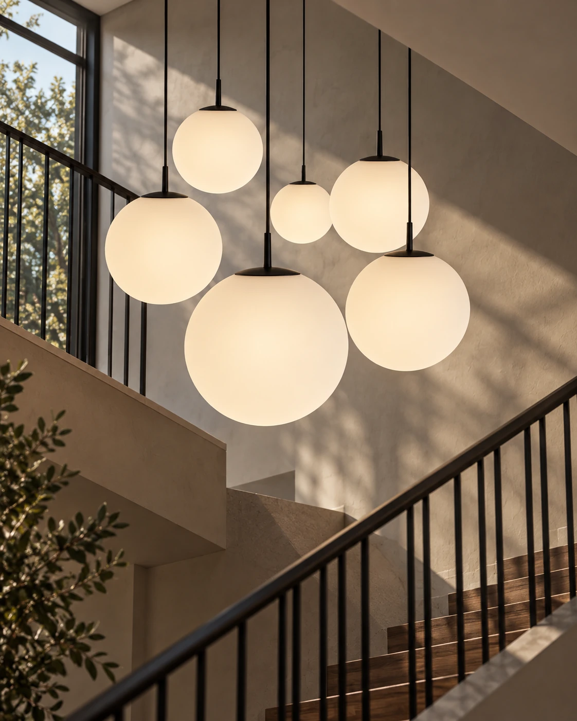 Frosted globe glass in Stairwell installation