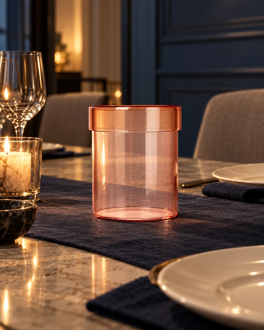 Rose lidded vessel in Dining ritual