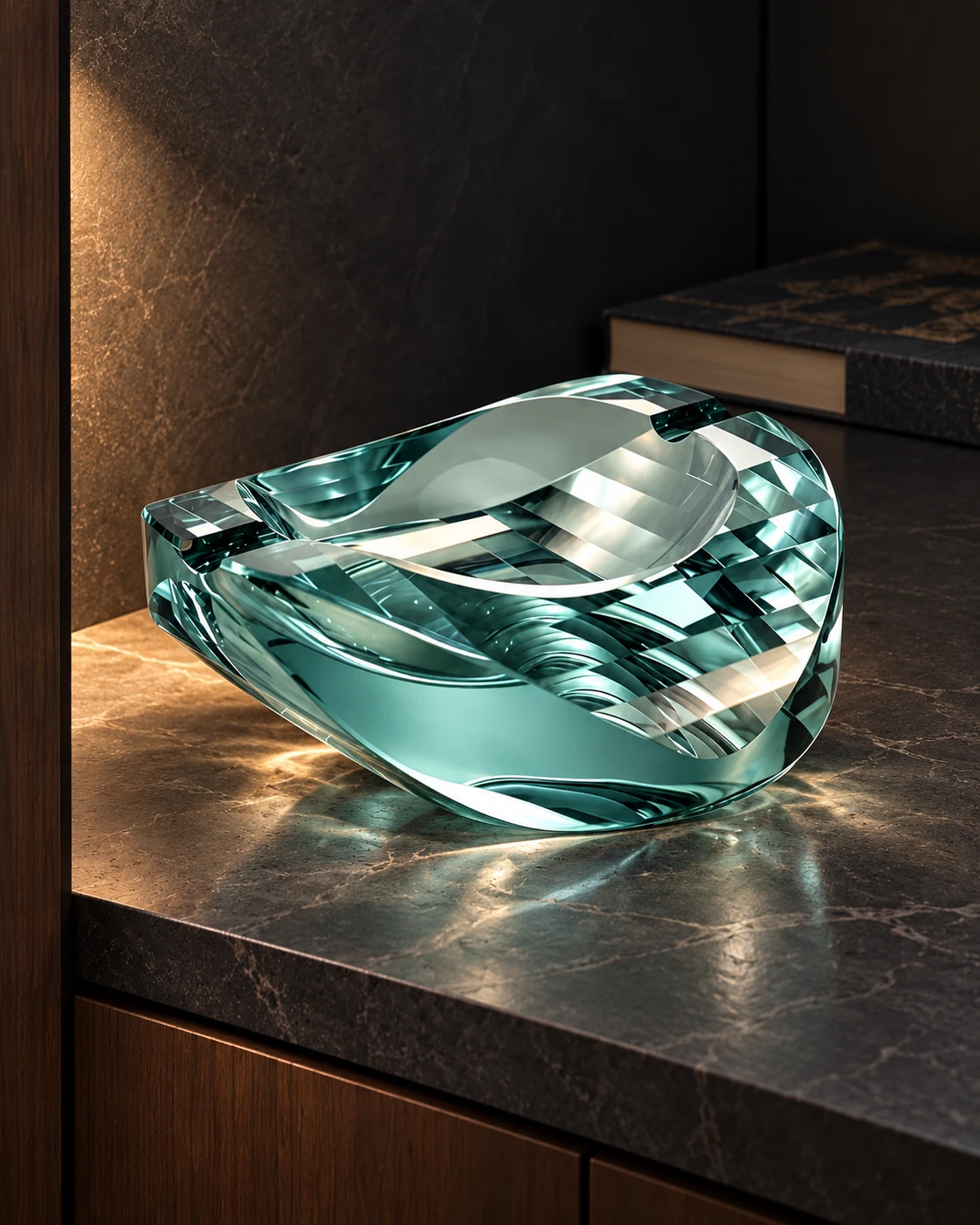 Sculptural glass bowl in Art collector alcove