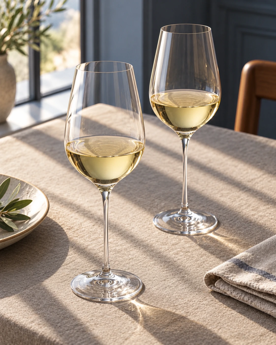Slender wine glass in Daylight table