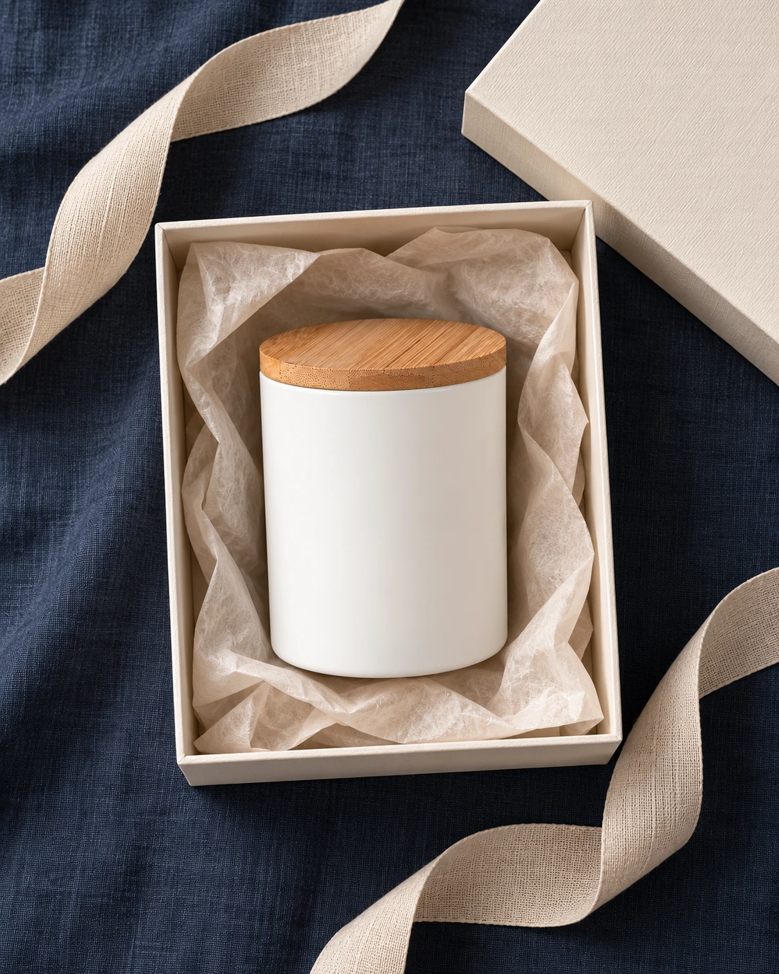 Wood-lid candle jars in Gift presentation