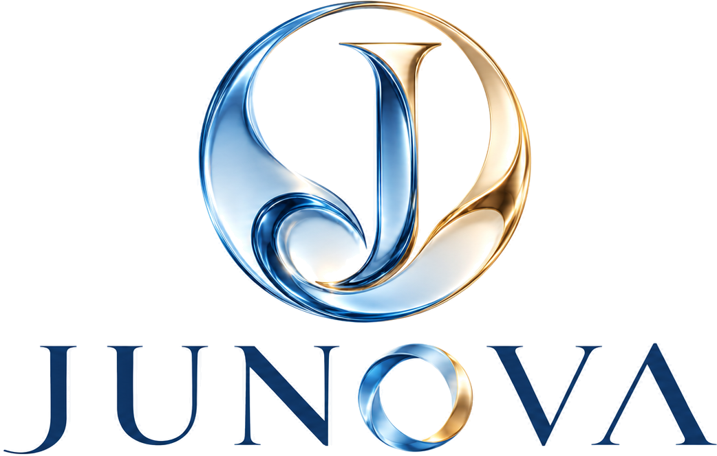 JUNOVA original blue and gold logo