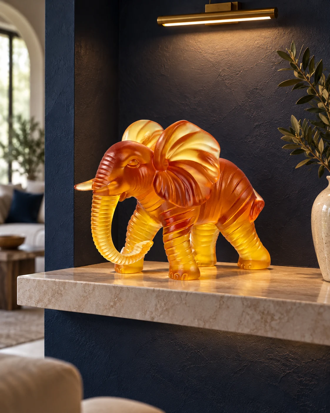 Amber glass elephant object in Living room display